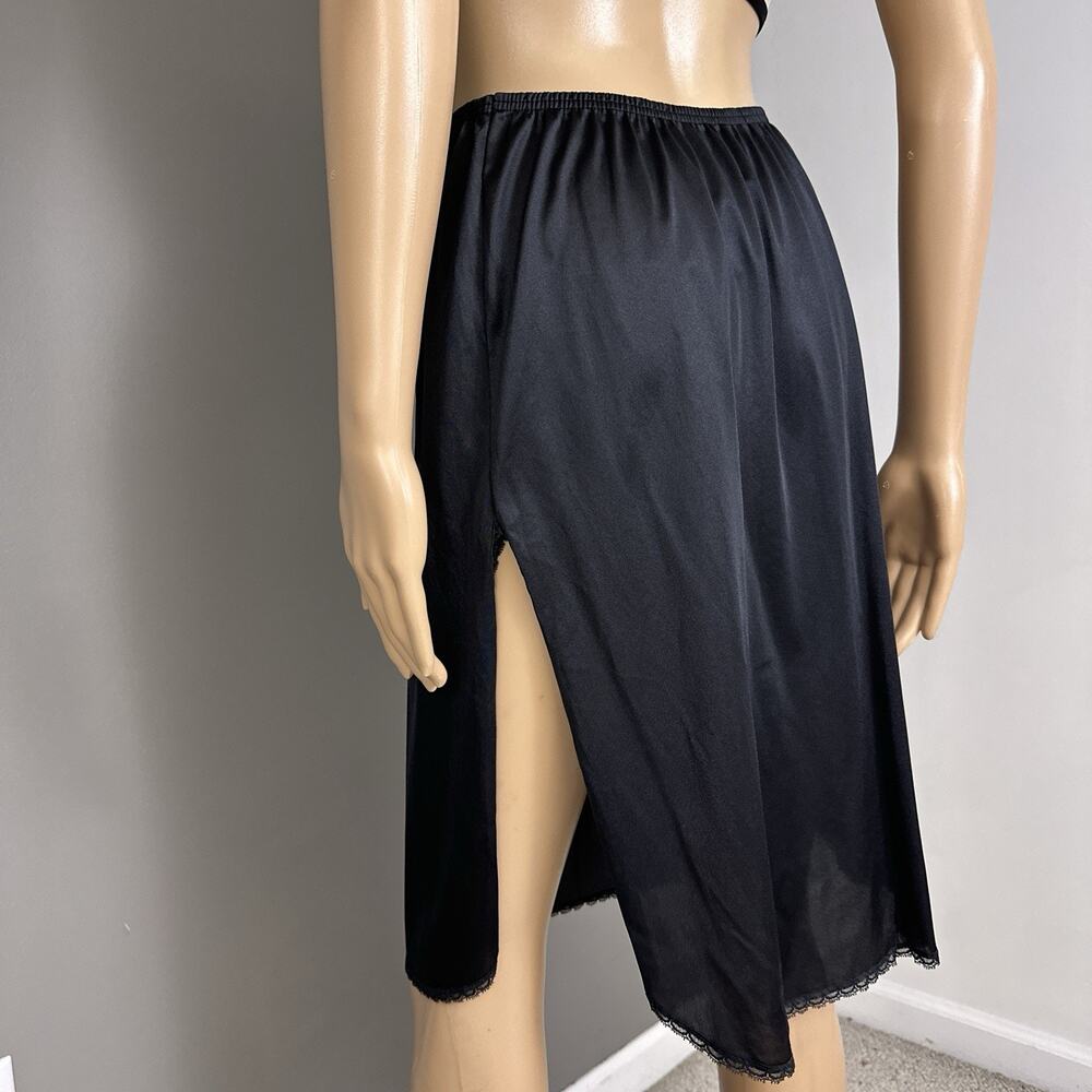 Vintage Half Slip Skirt Size Medium Black Double Side Slits 100% Nylon Adonna